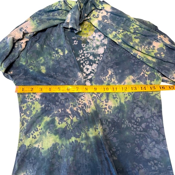 ECO YOGA organic cotton tie-dye blue floral burnout waterfall cardigan wrap M - Picture 6 of 10